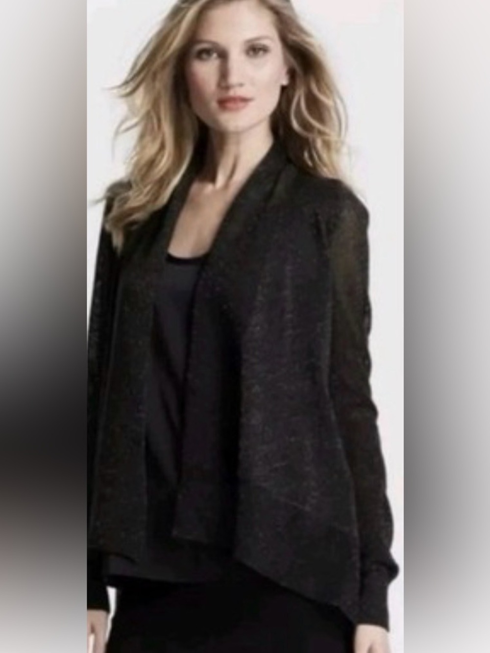 Eileen Fisher wool blend black metallic open cardigan sweater sz PS Lagenlook